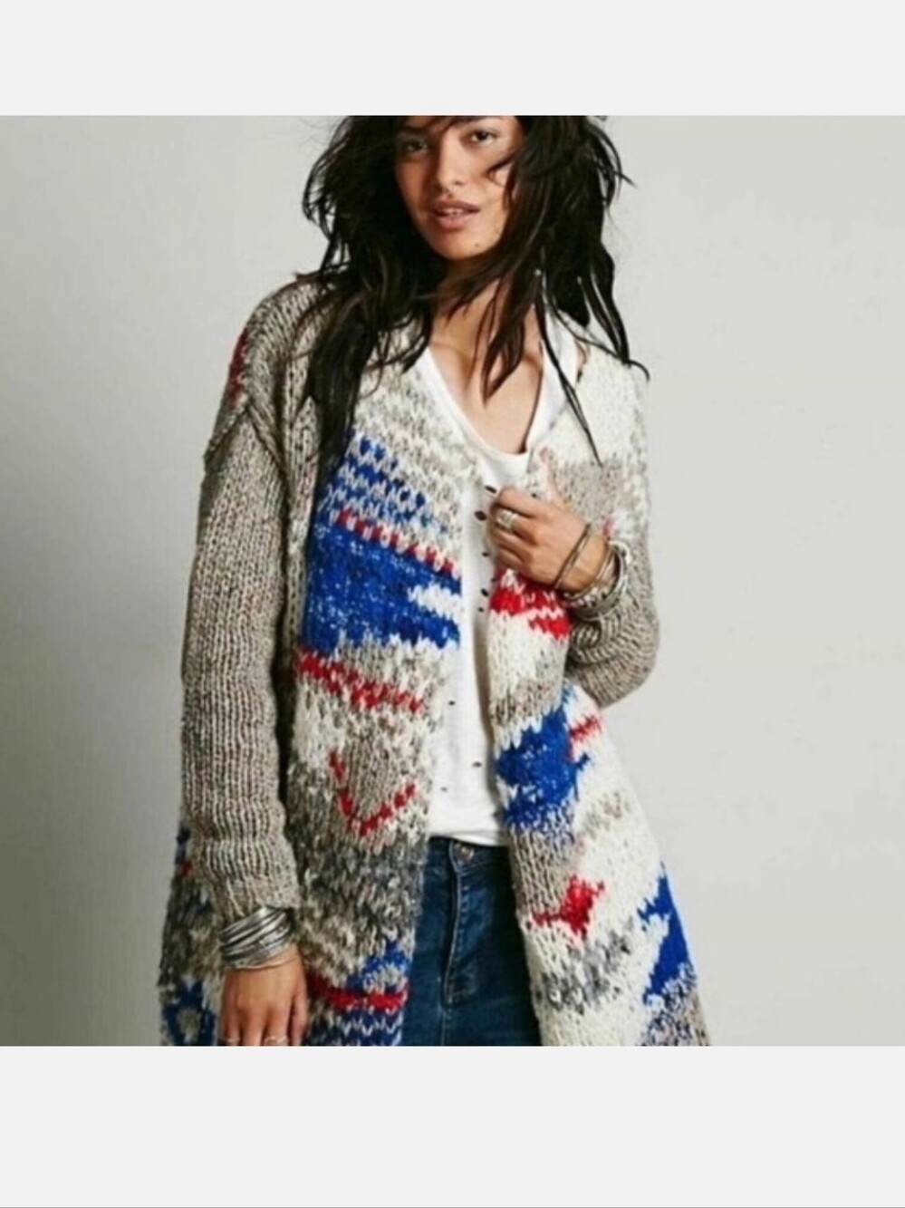 Free People "Fireworks" Chunky Wool Knit Cardigan Sweater - Picture 1 of 11